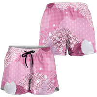 Pink Palaka Japanese Traditional Shorts for Women Asanoha Seigaiha Sakura Motif - Polynesian Pride