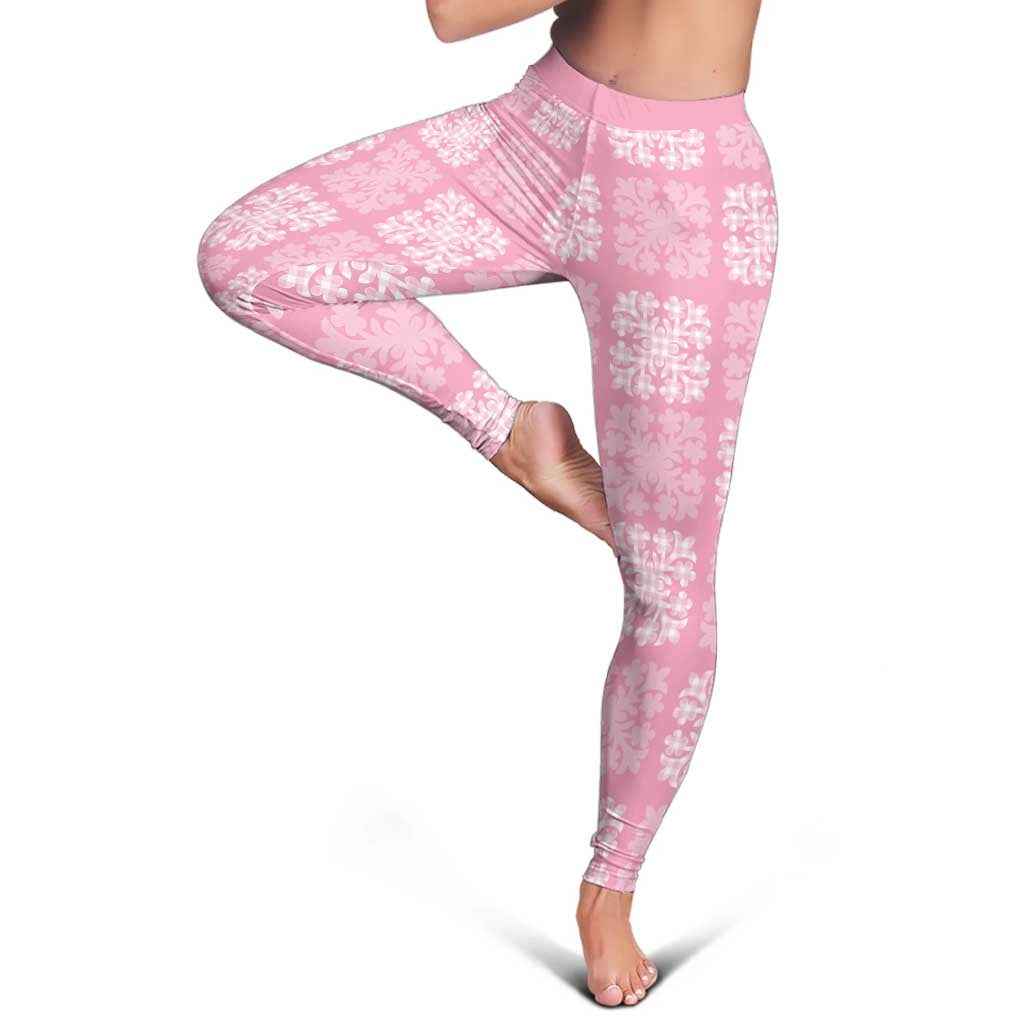 Pink Palaka Quilt Hawaii Leggings Traditional Hawaii-plaid Pattern - Polynesian Pride