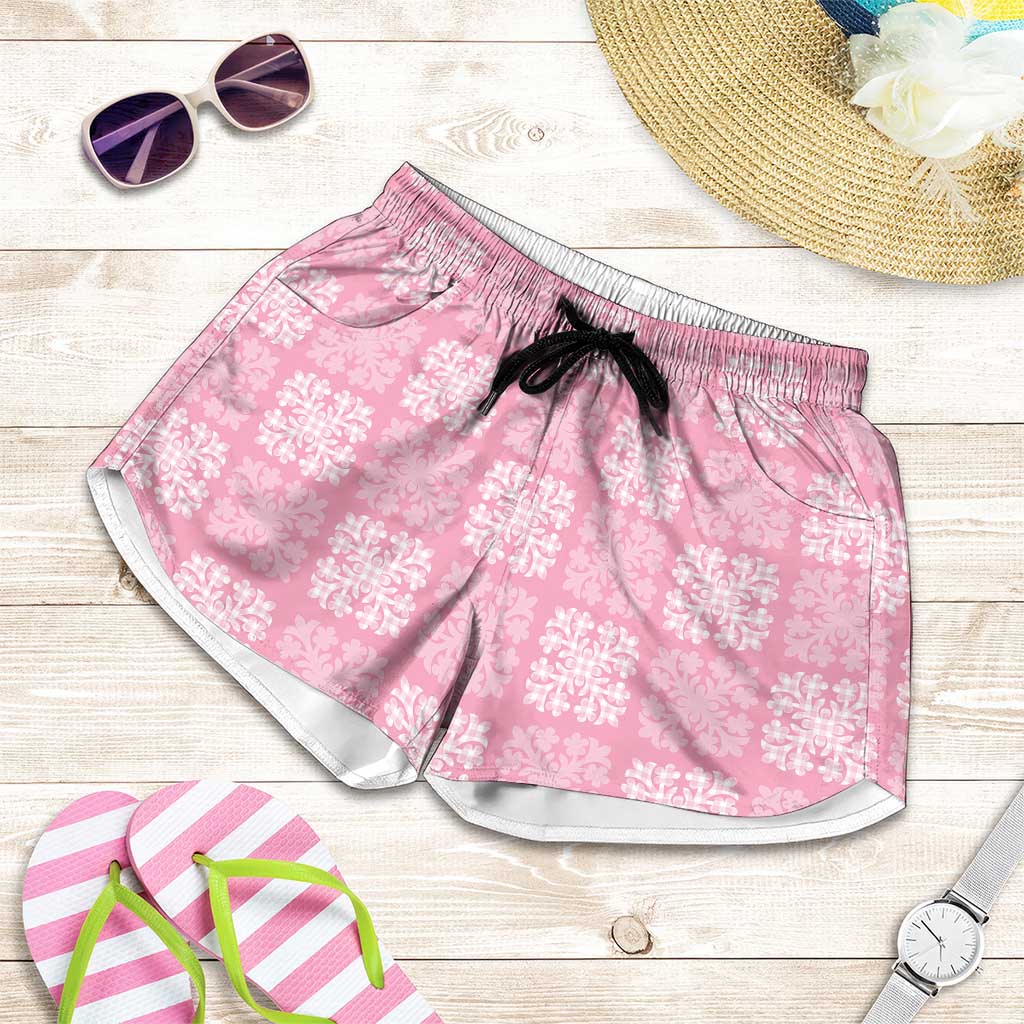 Pink Palaka Quilt Hawaii Shorts for Women Traditional Hawaii-plaid Pattern - Polynesian Pride