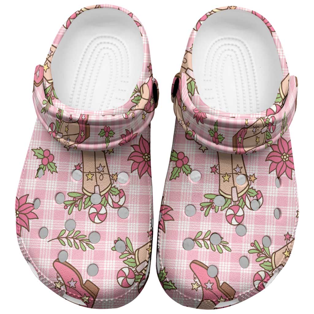 Pink Paniolo Palaka Hawaiian Cowgirl Christmas Clogs Shoes - Polynesian Pride