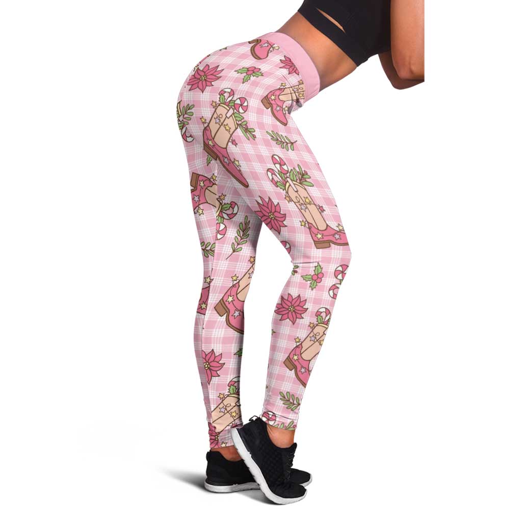 Pink Paniolo Palaka Hawaiian Cowgirl Christmas Leggings - Polynesian Pride