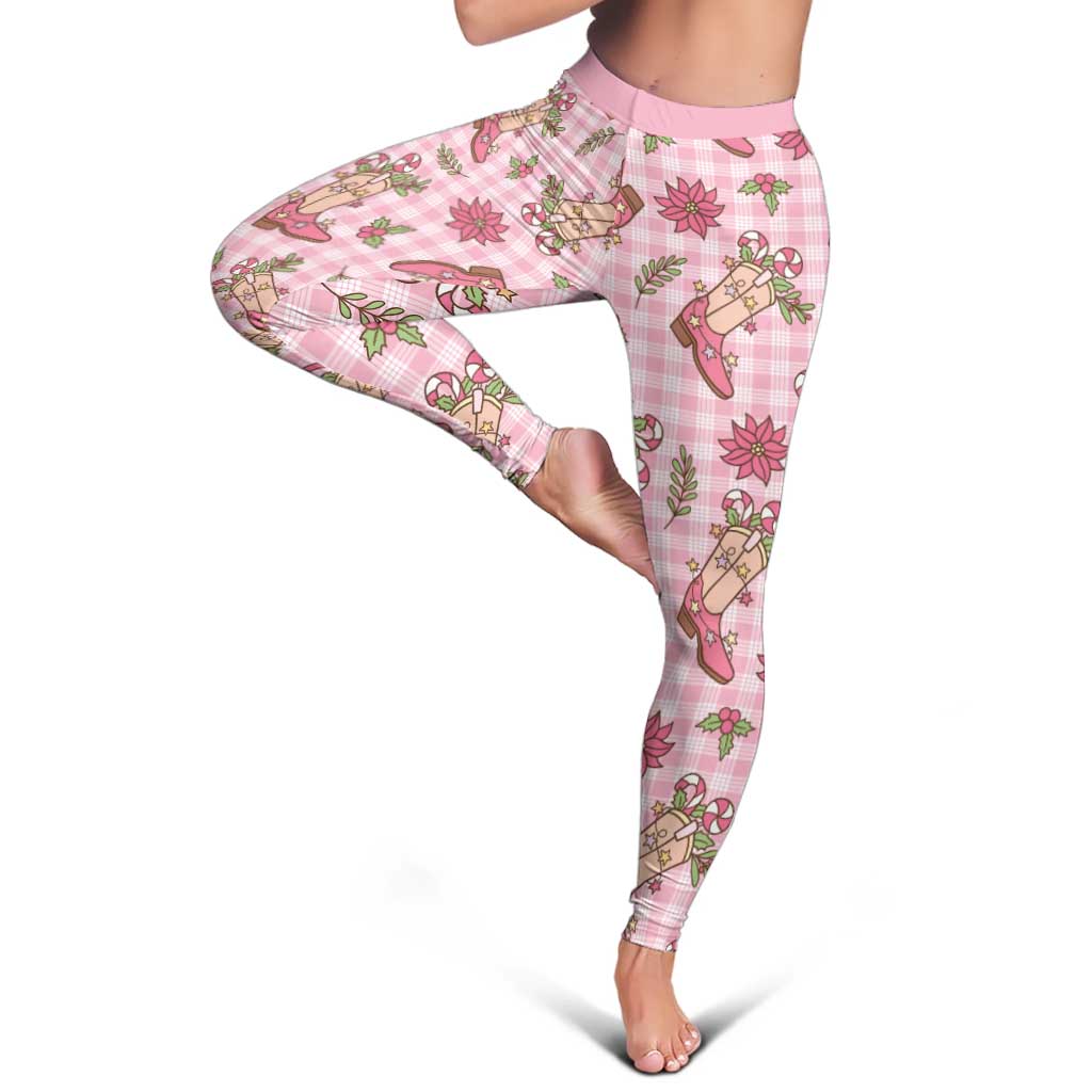 Pink Paniolo Palaka Hawaiian Cowgirl Christmas Leggings - Polynesian Pride