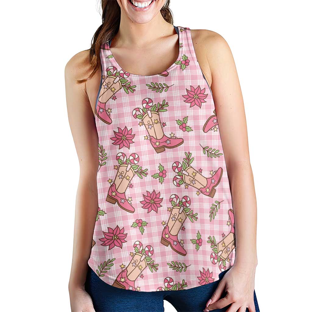 Pink Paniolo Palaka Hawaiian Cowgirl Christmas Women Racerback Tank - Polynesian Pride