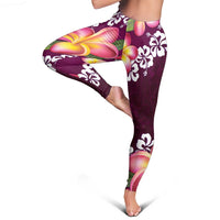 Pink Polynesia Leggings Plumeria With Hibiscus Pattern Tropical Vibes - Polynesian Pride