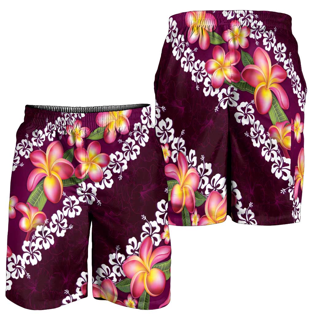 Pink Polynesia Shorts for Men Plumeria With Hibiscus Pattern Tropical Vibes - Polynesian Pride