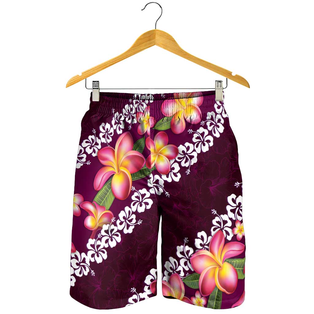 Pink Polynesia Shorts for Men Plumeria With Hibiscus Pattern Tropical Vibes - Polynesian Pride