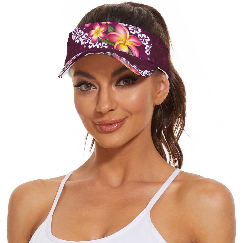 Pink Polynesia Sun Visor Cap Plumeria With Hibiscus Pattern Tropical Vibes LT14 - Polynesian Pride