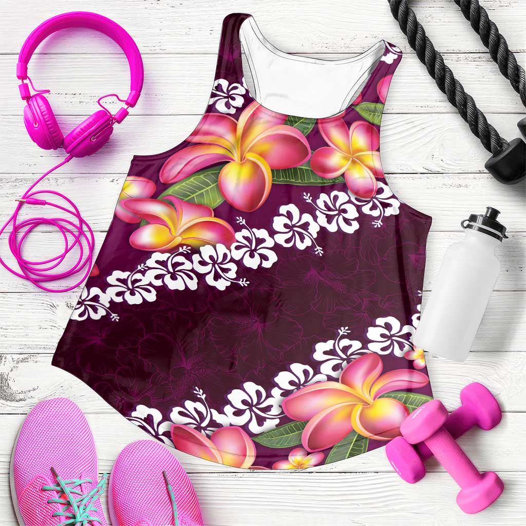 Pink Polynesia Women Racerback Tank Plumeria With Hibiscus Pattern Tropical Vibes - Polynesian Pride
