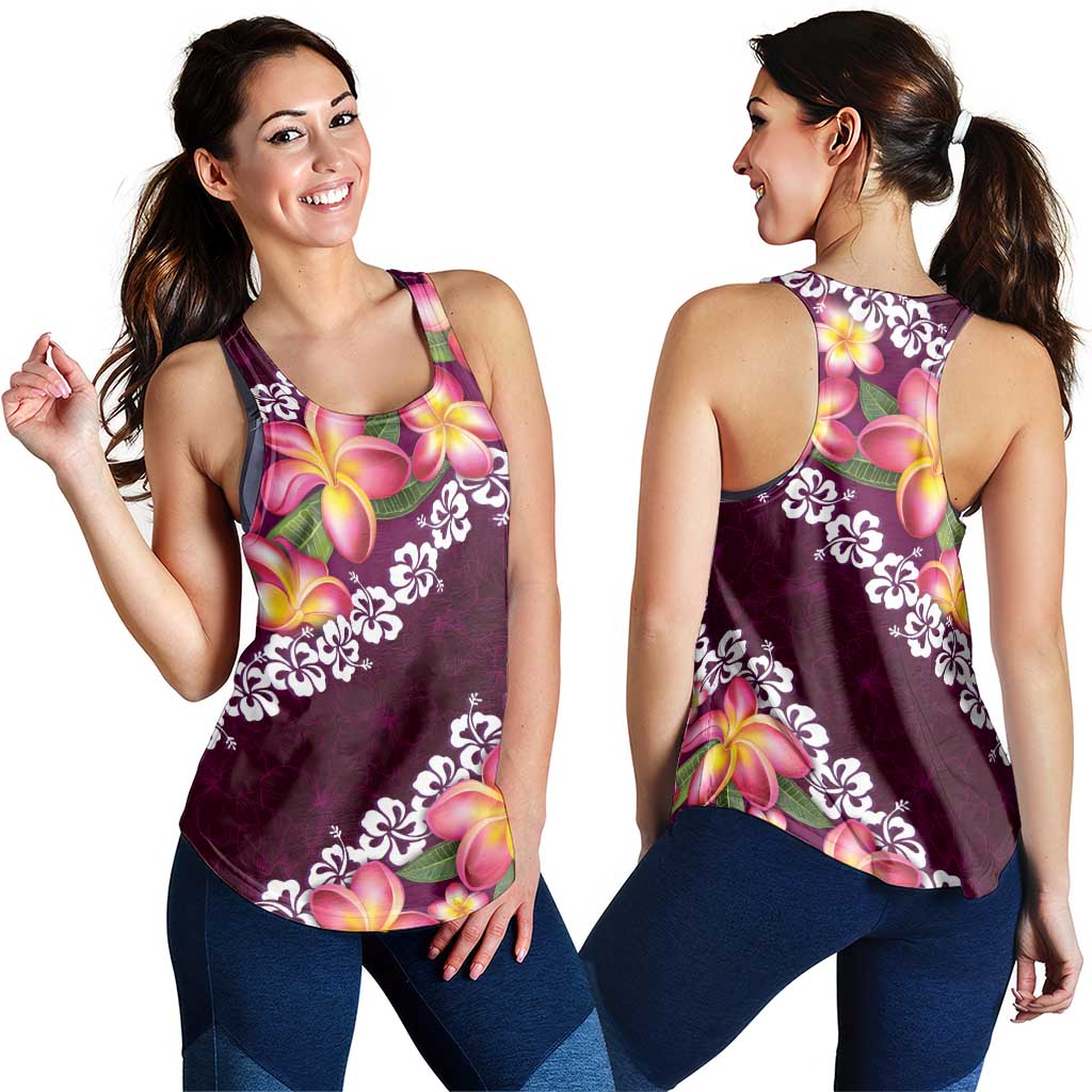 Pink Polynesia Women Racerback Tank Plumeria With Hibiscus Pattern Tropical Vibes - Polynesian Pride