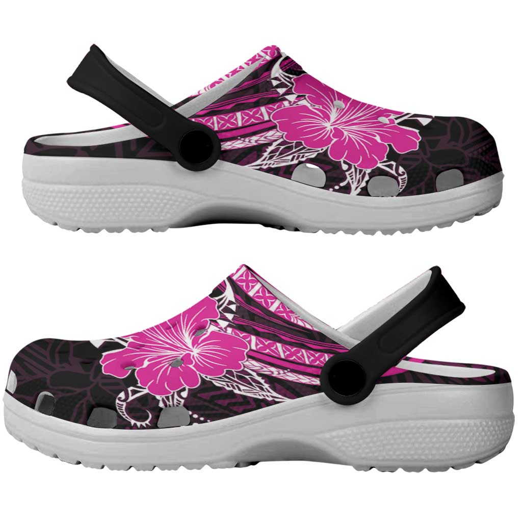 Pink Polynesian Pattern With Tropical Flowers Clogs Shoes - Polynesian Pride