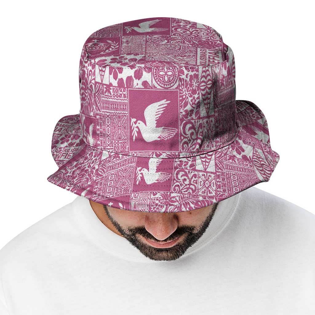 Pink Tonga Kilisimasi Fiefia Bucket Hat Pacific Patchwork Xmas Vibes - Polynesian Pride