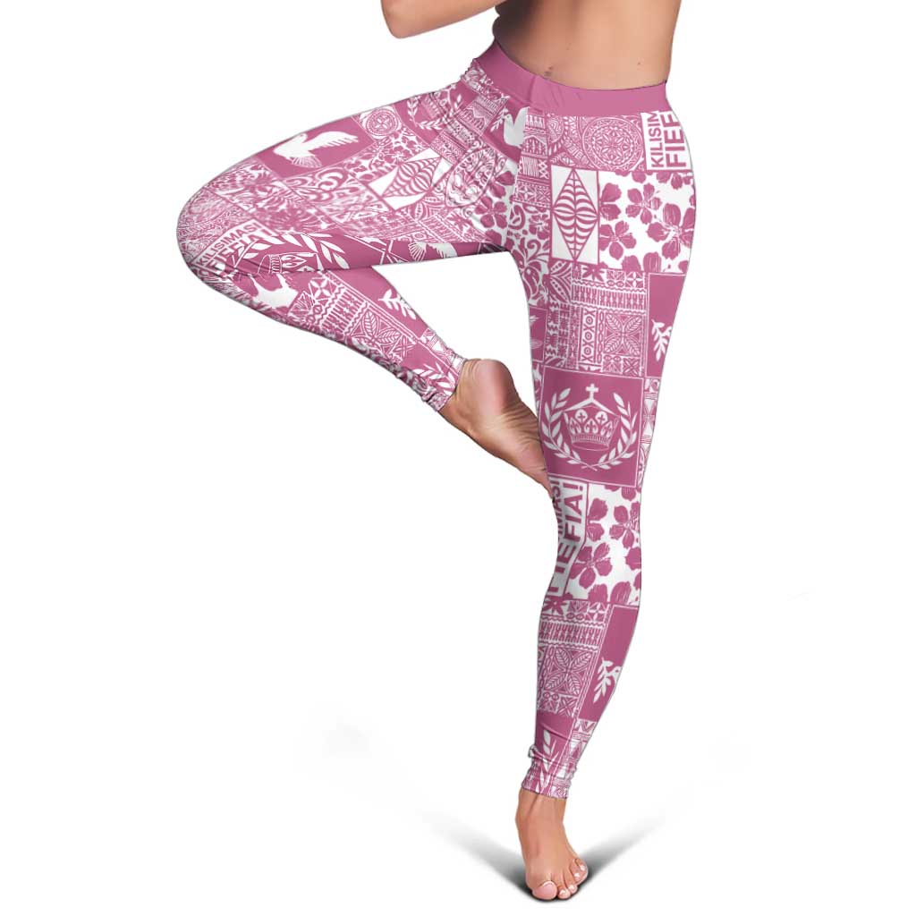 Pink Tonga Kilisimasi Fiefia Leggings Pacific Patchwork Xmas Vibes - Polynesian Pride