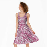 Pink Tonga Kilisimasi Fiefia Midi Dress Pacific Patchwork Xmas Vibes - Polynesian Pride