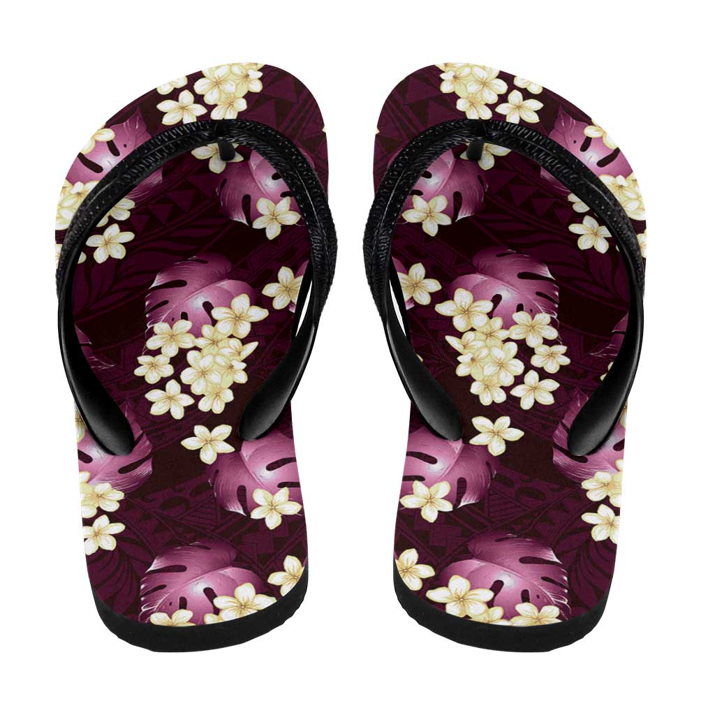 Pink Tropical Hawaii Flip Flops Seamless Monstera Plumeria Hawaiian Pattern - Polynesian Pride