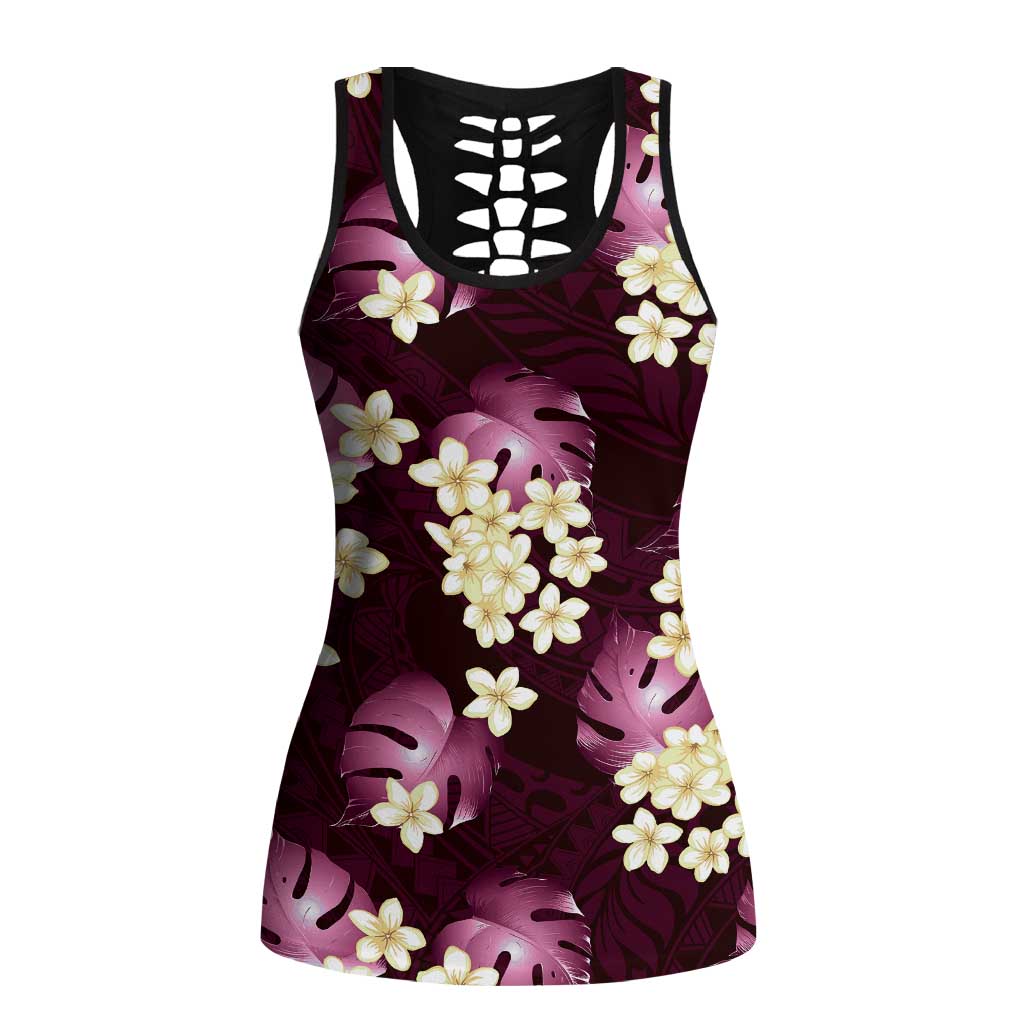 Pink Tropical Hawaii Hollow Tank Top Seamless Monstera Plumeria Hawaiian Pattern - Polynesian Pride