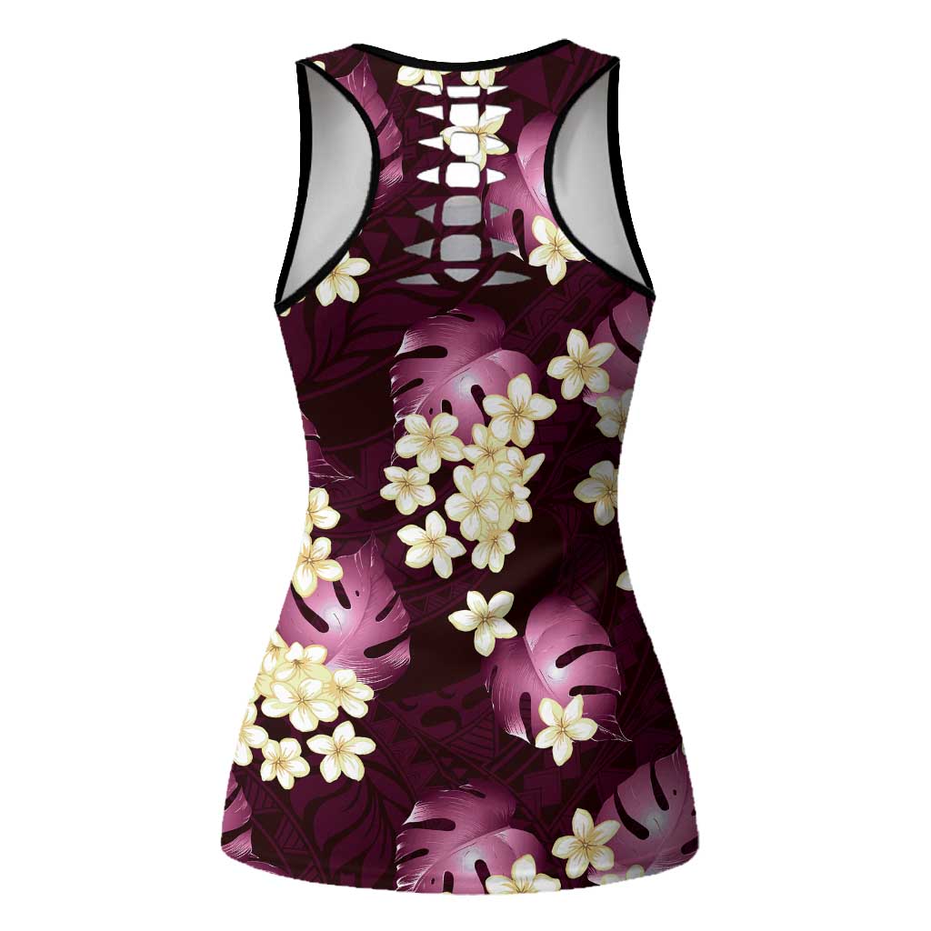 Pink Tropical Hawaii Hollow Tank Top Seamless Monstera Plumeria Hawaiian Pattern - Polynesian Pride