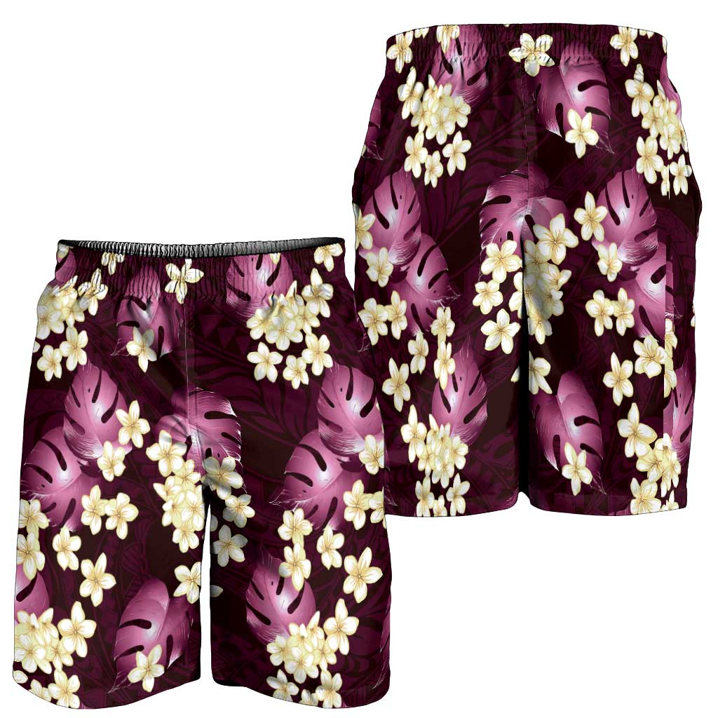 Pink Tropical Hawaii Shorts for Men Seamless Monstera Plumeria Hawaiian Pattern - Polynesian Pride