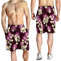 Pink Tropical Hawaii Shorts for Men Seamless Monstera Plumeria Hawaiian Pattern - Polynesian Pride