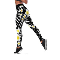Plumeria With Black Polynesian Tattoo Pattern Leggings - Polynesian Pride