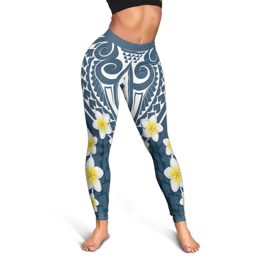 Plumeria With Blue Polynesian Tattoo Pattern Leggings - Polynesian Pride