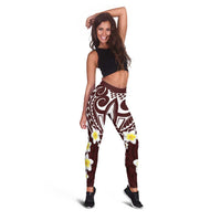 Plumeria With Oxblood Polynesian Tattoo Pattern Leggings - Polynesian Pride