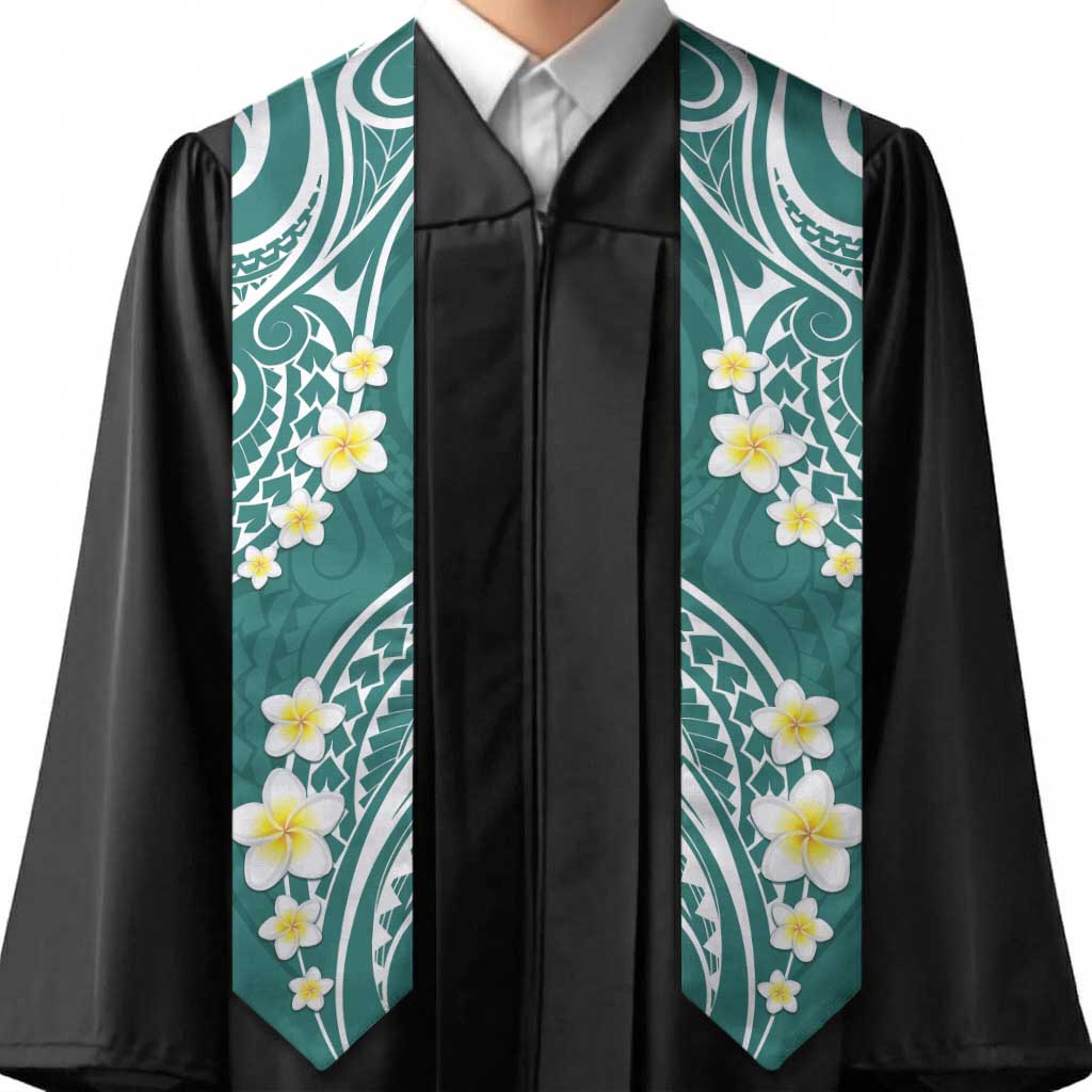 Plumeria With Teal Polynesian Tattoo Pattern Graduation Stole LT05 - Polynesian Pride