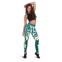 Plumeria With Teal Polynesian Tattoo Pattern Leggings - Polynesian Pride