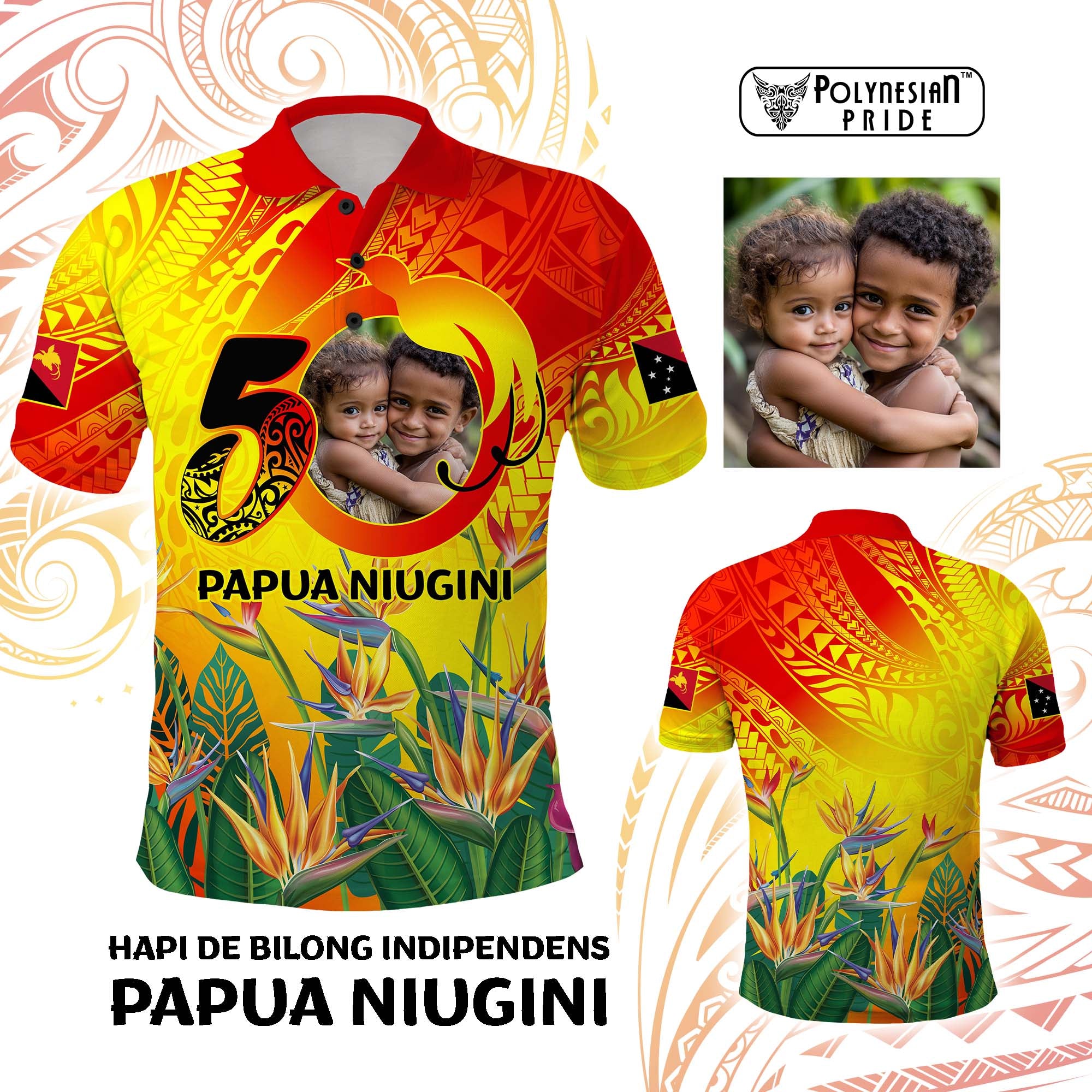 Custom Photo Papua Niugini Hapi 50th Indipendens Polo Shirt  Year of PNG 1975-2025 CTM09