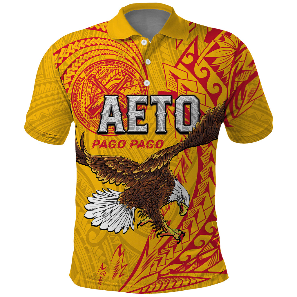 Personalised American Samoa Flag Day Polo Shirt Fautasi Race Pago Pago-Aeto Eagle Wings Tribal Seal Style LT03