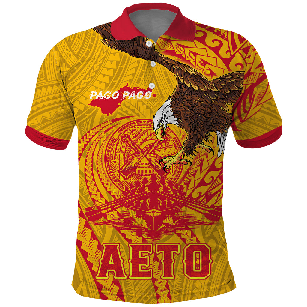 Personalized American Samoa Fautasi Race Polo Shirt Red Cuff Aeto Pago Pago with Eagle Samoan Tribal Patterns LT03 - Polynesian Pride