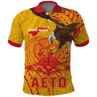 Personalized American Samoa Fautasi Race Polo Shirt Red Cuff Aeto Pago Pago with Eagle Samoan Tribal Patterns LT03 - Polynesian Pride