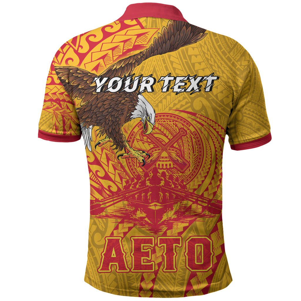 Personalized American Samoa Fautasi Race Polo Shirt Red Cuff Aeto Pago Pago with Eagle Samoan Tribal Patterns LT03 - Polynesian Pride