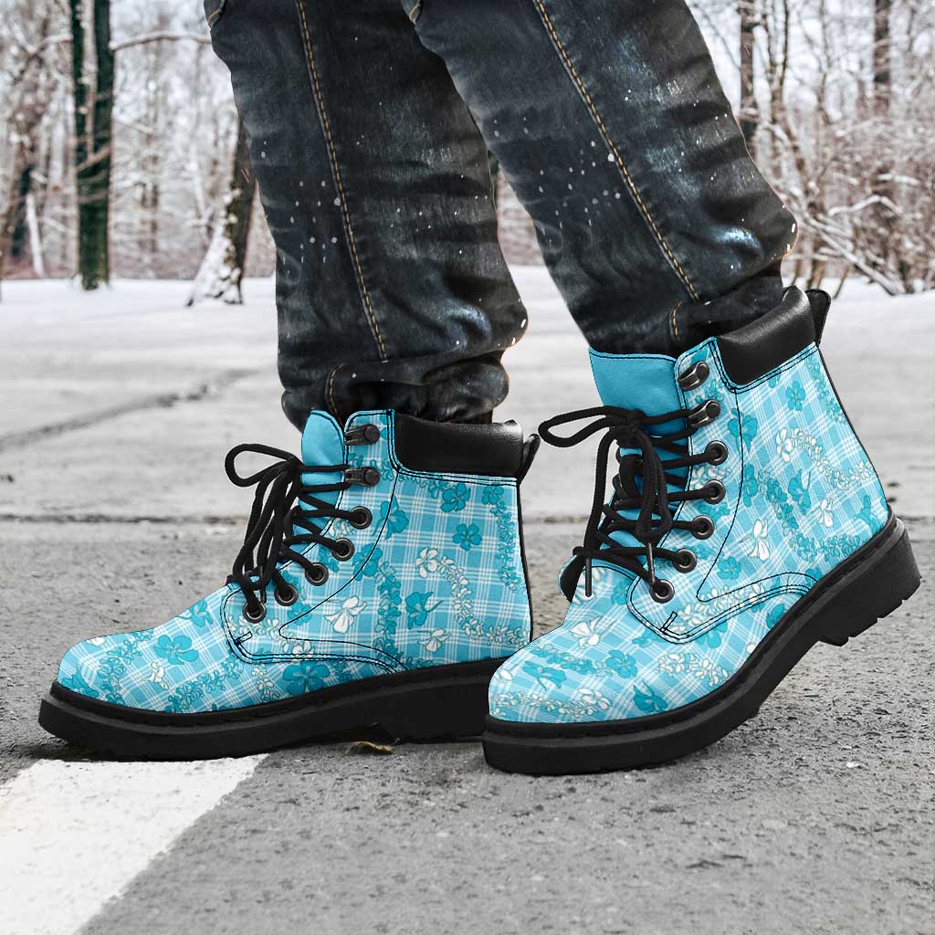 Polu Aloha Hawaii All Season Boots Plumeria Lei With Palaka Motif - Polynesian Pride