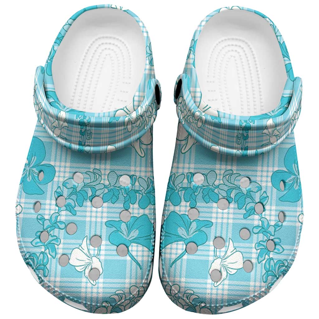Polu Aloha Hawaii Clogs Shoes Plumeria Lei With Palaka Motif - Polynesian Pride
