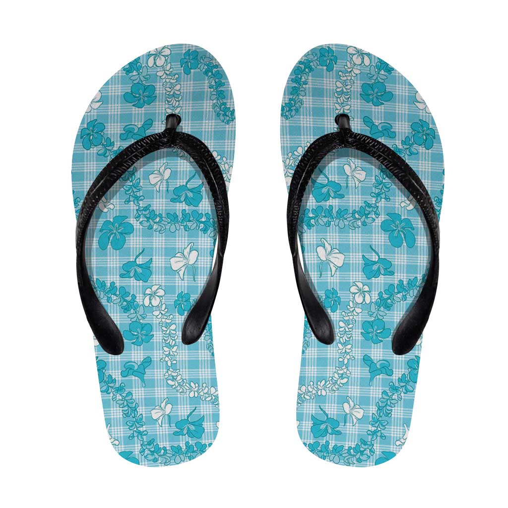 Polu Aloha Hawaii Flip Flops Plumeria Lei With Palaka Motif - Polynesian Pride