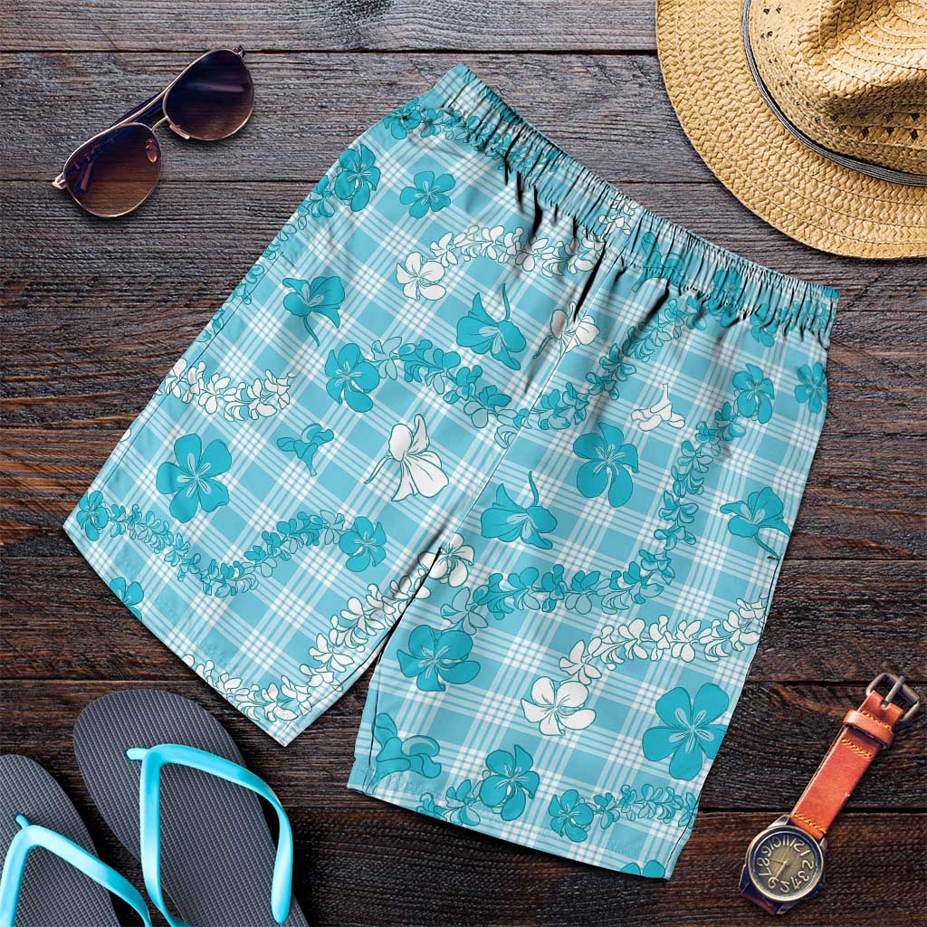 Polu Aloha Hawaii Shorts for Men Plumeria Lei With Palaka Motif - Polynesian Pride