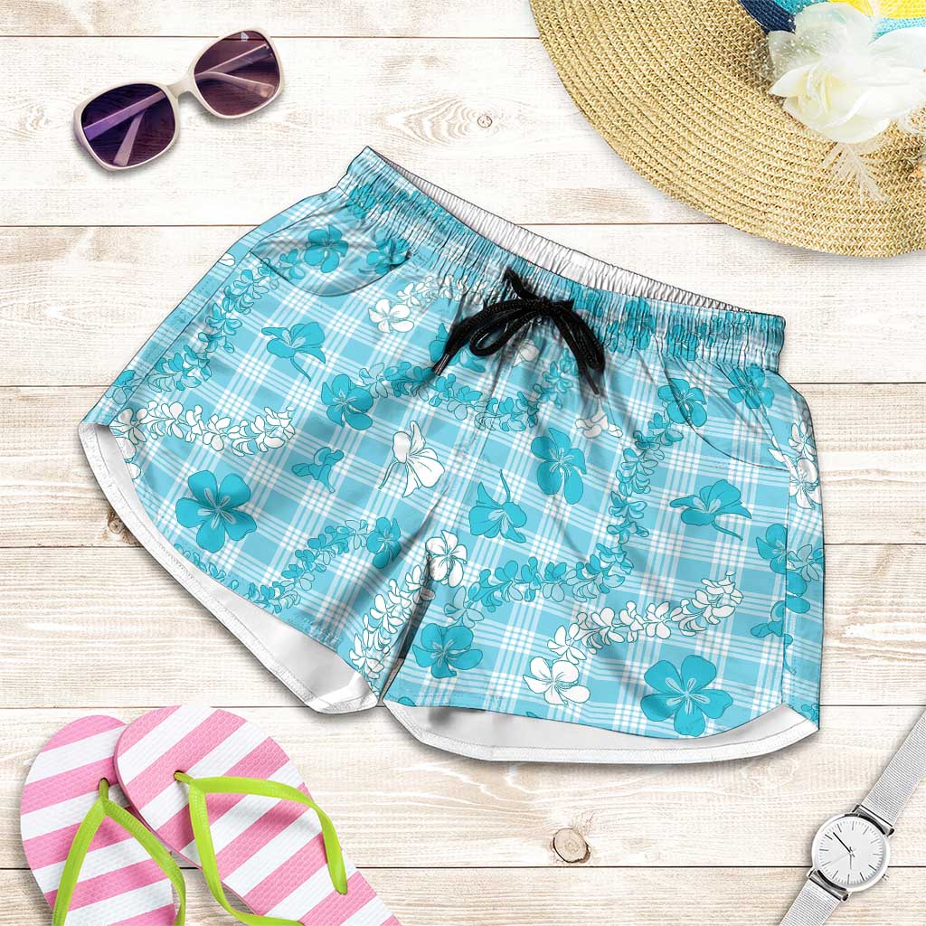 Polu Aloha Hawaii Shorts for Women Plumeria Lei With Palaka Motif - Polynesian Pride