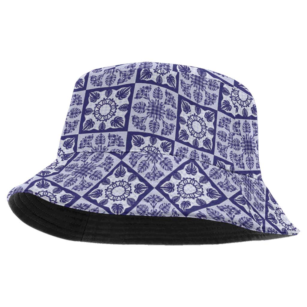 Polu Palaka Quilt Hawaii Bucket Hat Hawaiian Tropical Monstera Sea Turtle LT14 One Size Blue - Polynesian Pride