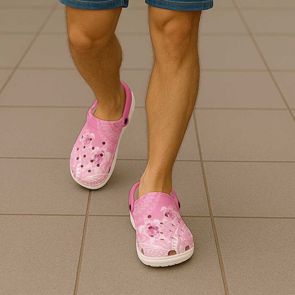Polynesia Breast Cancer Awareness Clogs Shoes No One Fights Alone Turtle Ribbon - Pink Version LT14 - Polynesian Pride