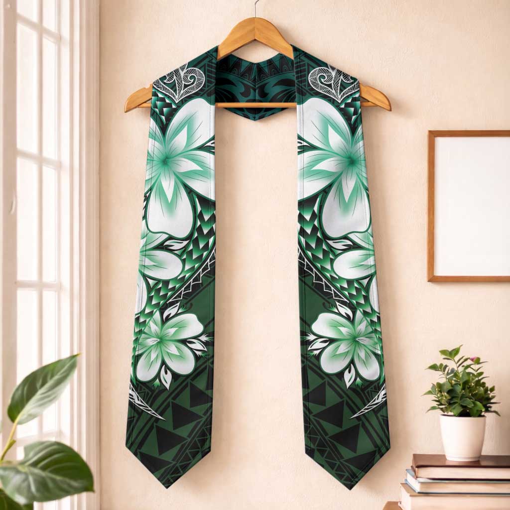 Polynesia Floral Tattoo Graduation Stole With Aqua Gradient Plumeria LT05 One Size Aqua - Polynesian Pride