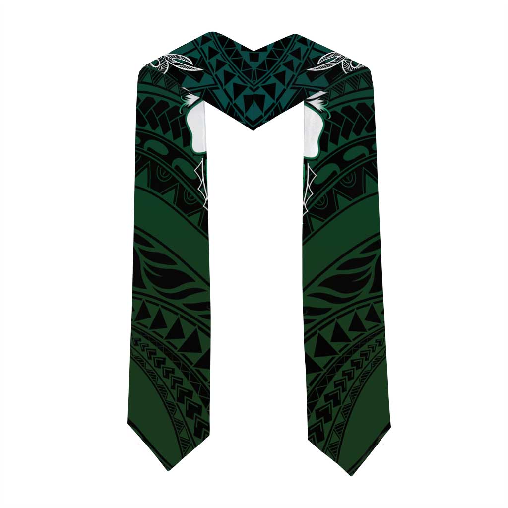 Polynesia Floral Tattoo Graduation Stole With Aqua Gradient Plumeria LT05 - Polynesian Pride