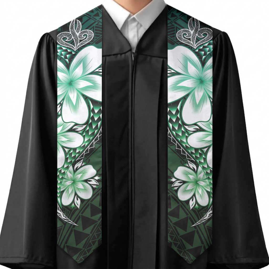Polynesia Floral Tattoo Graduation Stole With Aqua Gradient Plumeria LT05 - Polynesian Pride