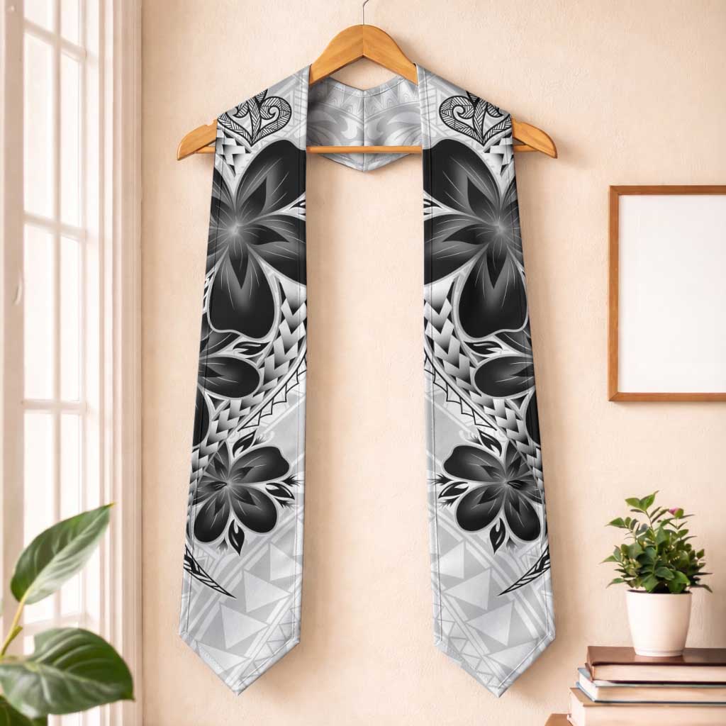 Polynesia Floral Tattoo Graduation Stole With White Plumeria