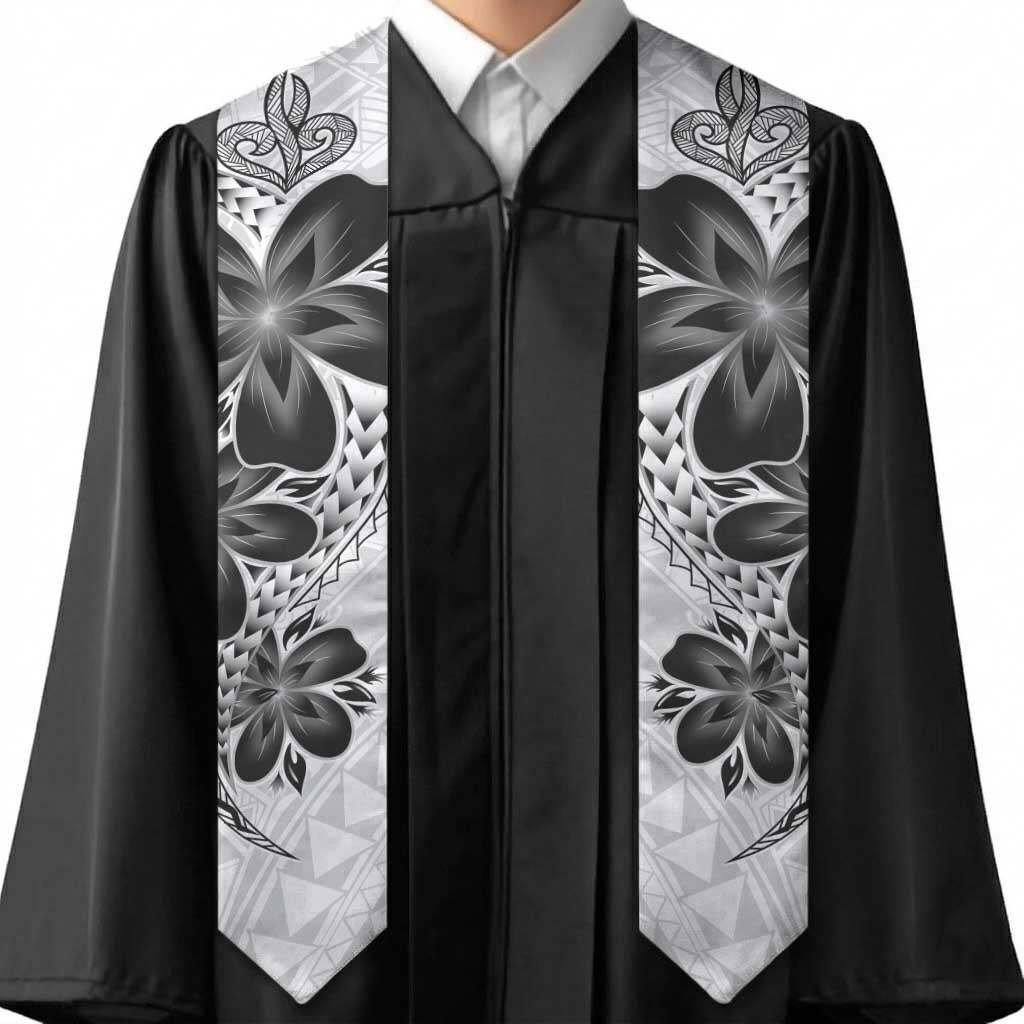 Polynesia Floral Tattoo Graduation Stole With White Plumeria