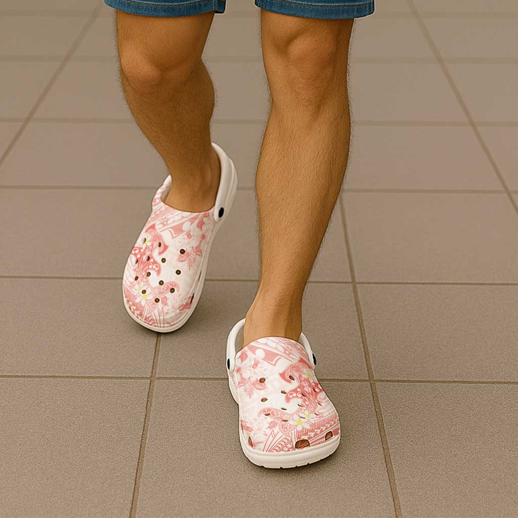 Polynesia Hammerhead Shark Clogs Shoes Tropical Flowers Tribal Pattern Peach - Polynesian Pride