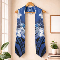 Polynesia Hammerhead Shark Graduation Stole Blue Tribal Pattern With Plumeria