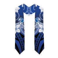 Polynesia Hammerhead Shark Graduation Stole Blue Tribal Pattern With Plumeria