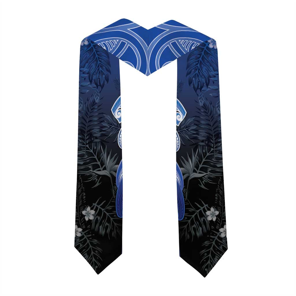 Polynesia Hammerhead Shark Graduation Stole Blue Tribal Pattern With Plumeria