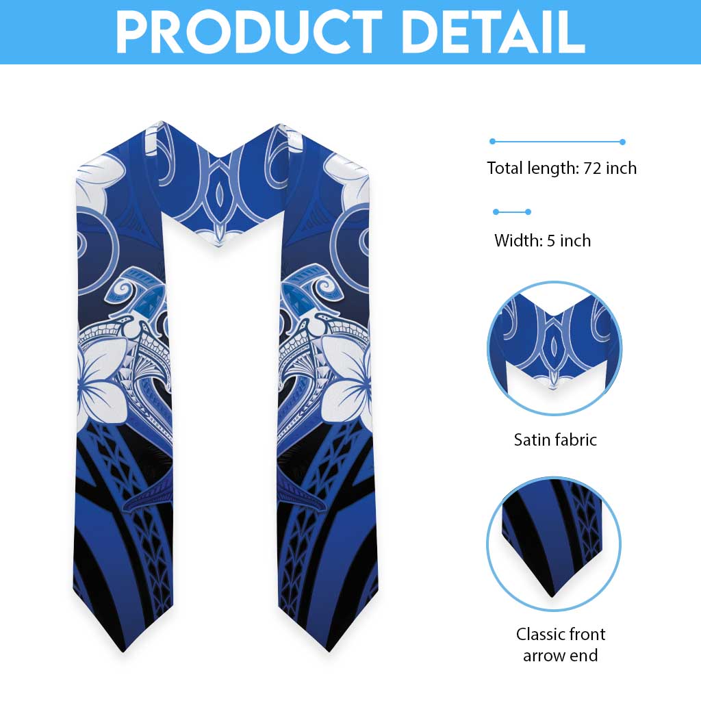Polynesia Hammerhead Shark Graduation Stole Blue Tribal Pattern With Plumeria