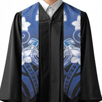 Polynesia Hammerhead Shark Graduation Stole Blue Tribal Pattern With Plumeria